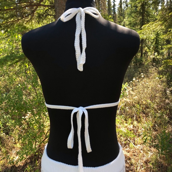 NEW White Stretch Knit Pant Crop Top Set Summer Loungewear Beach One Size XS/S - Picture 4 of 12